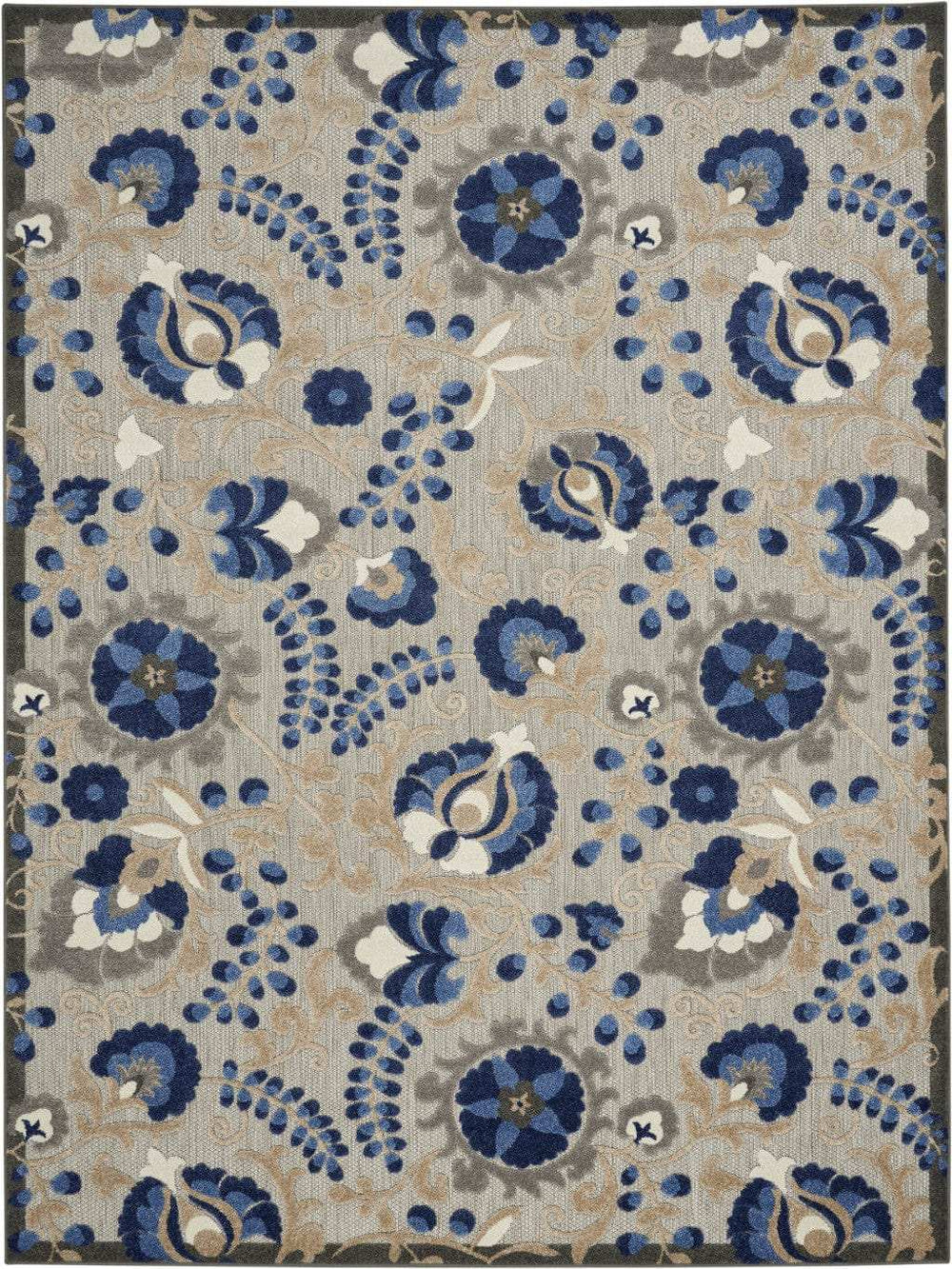 8' X 11' Blue And Gray Floral Indoor Outdoor Area Rug - Homeroots - Flyclothing LLC