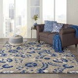 8' X 11' Blue And Gray Floral Indoor Outdoor Area Rug - Homeroots - Flyclothing LLC