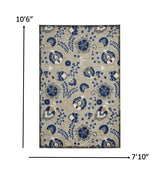 8' X 11' Blue And Gray Floral Indoor Outdoor Area Rug - Homeroots - Flyclothing LLC
