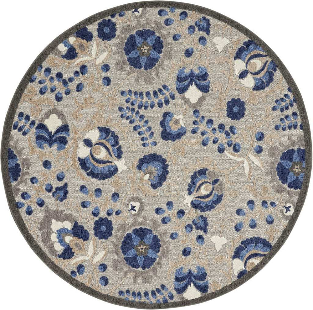 8' Round Blue And Gray Round Floral Indoor Outdoor Area Rug - Homeroots - Flyclothing LLC