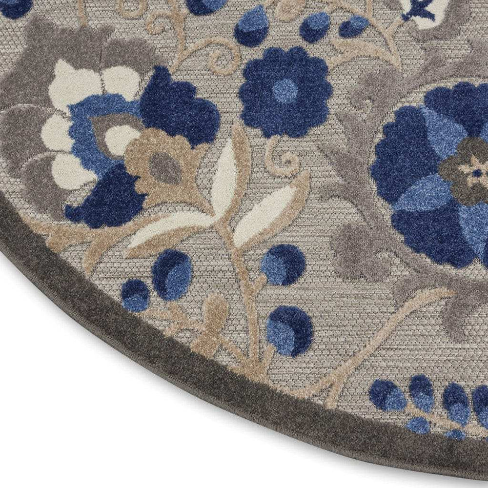 8' Round Blue And Gray Round Floral Indoor Outdoor Area Rug - Homeroots - Flyclothing LLC