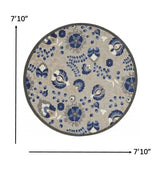 8' Round Blue And Gray Round Floral Indoor Outdoor Area Rug - Homeroots - Flyclothing LLC