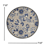 8' Round Blue And Gray Round Floral Indoor Outdoor Area Rug - Homeroots