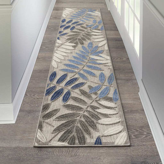 2' X 6' Grey/Blue Floral Indoor Outdoor Area Rug - Homeroots - Flyclothing LLC