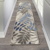 2' X 6' Grey/Blue Floral Indoor Outdoor Area Rug - Homeroots