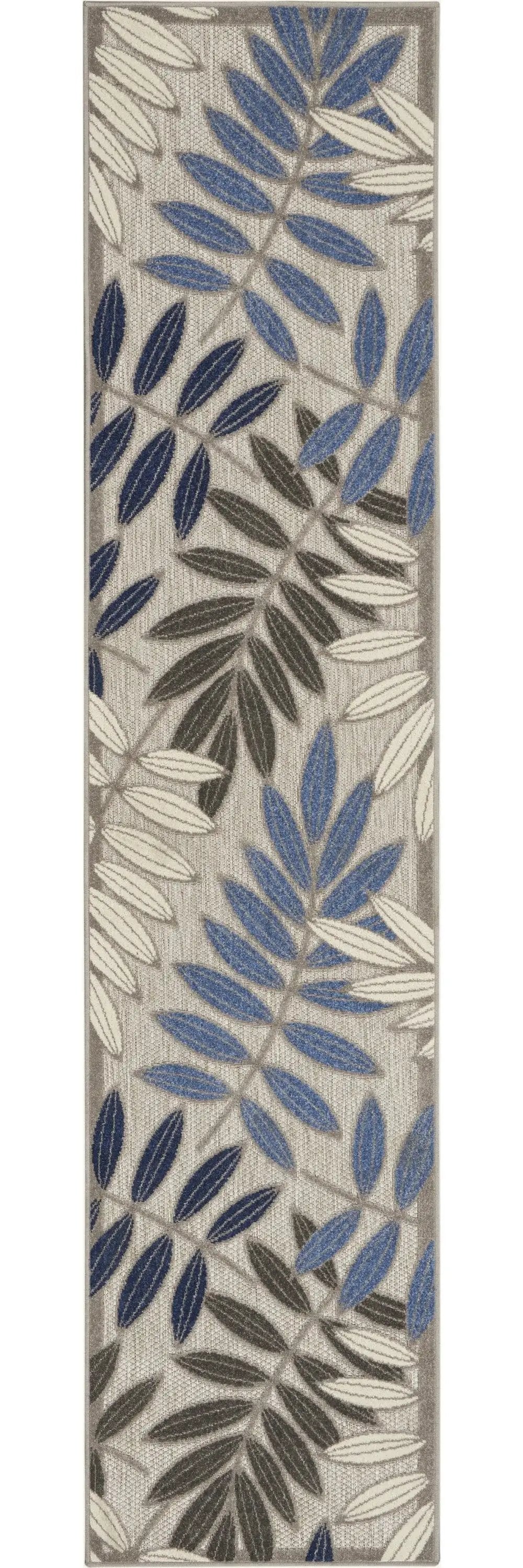 2' X 10' Grey/Blue Floral Indoor Outdoor Area Rug - Homeroots