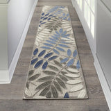 2' X 10' Grey/Blue Floral Indoor Outdoor Area Rug - Homeroots - Flyclothing LLC