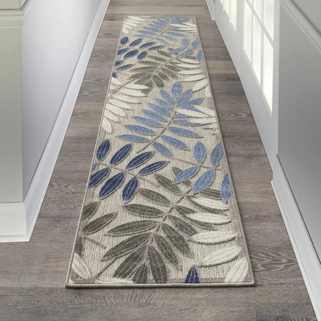 2' X 10' Grey/Blue Floral Indoor Outdoor Area Rug - Homeroots - Flyclothing LLC