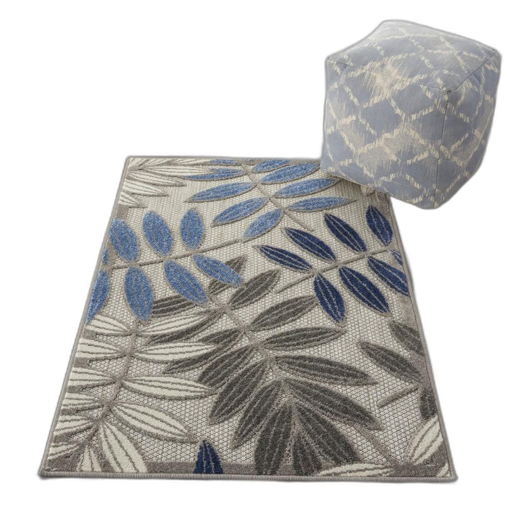 3' X 4' Blue And Gray Floral Indoor Outdoor Area Rug - Homeroots