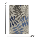 3' X 4' Blue And Gray Floral Indoor Outdoor Area Rug - Homeroots