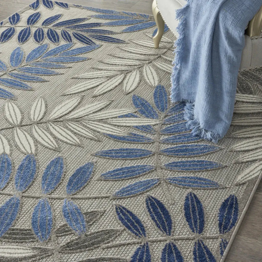 4' X 6' Grey/Blue Floral Indoor Outdoor Area Rug - Homeroots - Flyclothing LLC