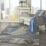 4' X 6' Grey/Blue Floral Indoor Outdoor Area Rug - Homeroots - Flyclothing LLC