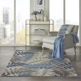 4' X 6' Grey/Blue Floral Indoor Outdoor Area Rug - Homeroots