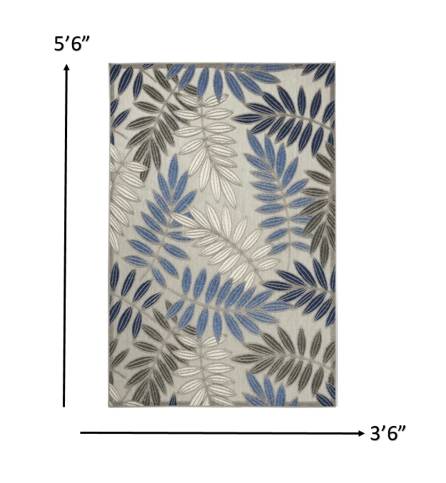 4' X 6' Grey/Blue Floral Indoor Outdoor Area Rug - Homeroots