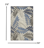 4' X 6' Grey/Blue Floral Indoor Outdoor Area Rug - Homeroots