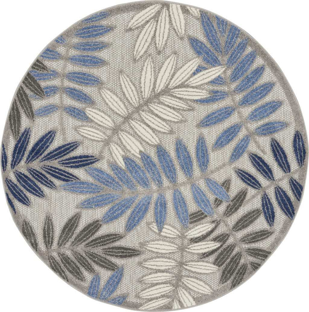 4' Round Blue And Gray Round Floral Indoor Outdoor Area Rug - Homeroots - Flyclothing LLC