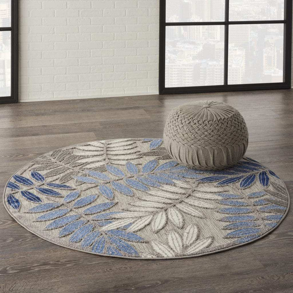 4' Round Blue And Gray Round Floral Indoor Outdoor Area Rug - Homeroots - Flyclothing LLC