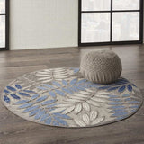 4' Round Blue And Gray Round Floral Indoor Outdoor Area Rug - Homeroots - Flyclothing LLC