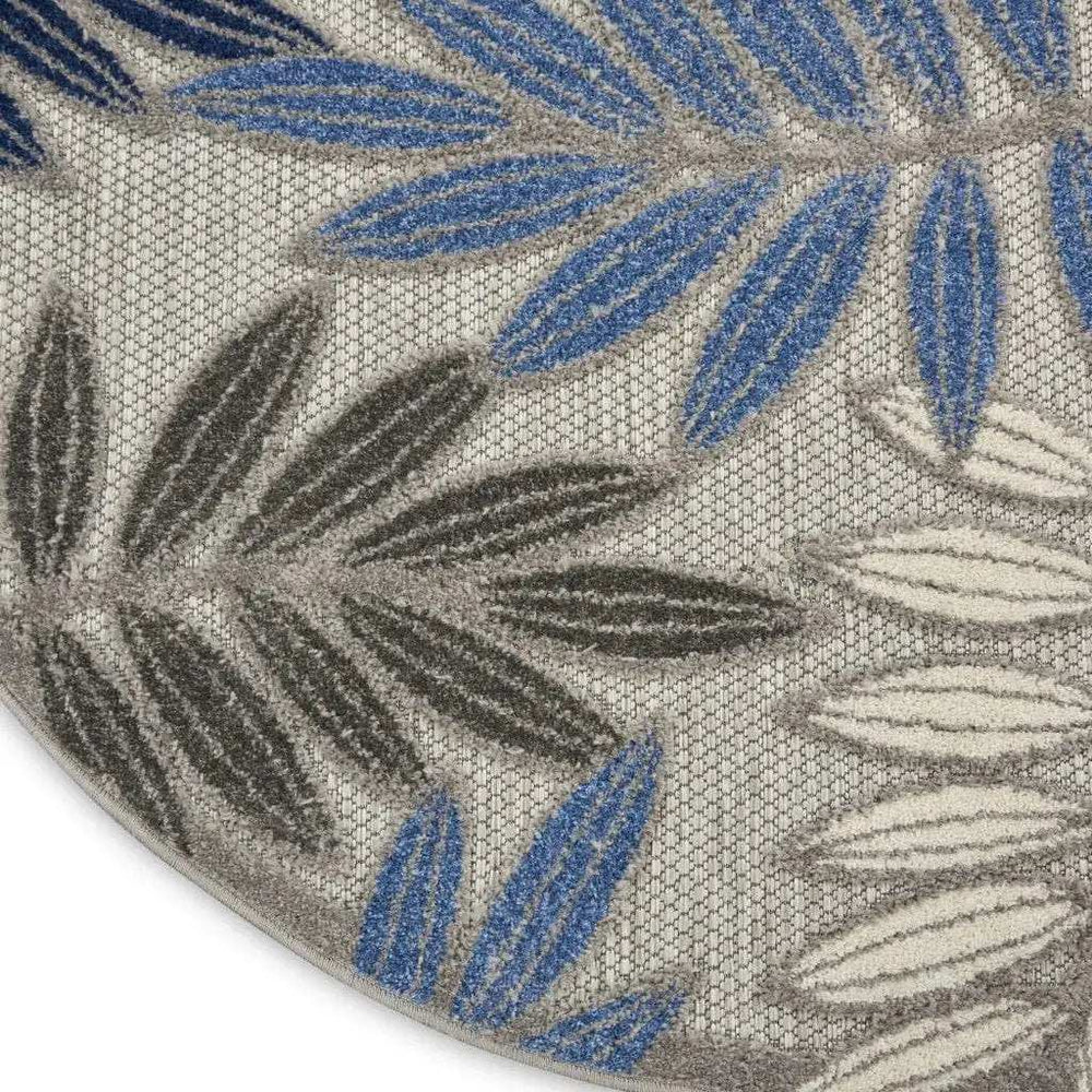 4' Round Blue And Gray Round Floral Indoor Outdoor Area Rug - Homeroots - Flyclothing LLC
