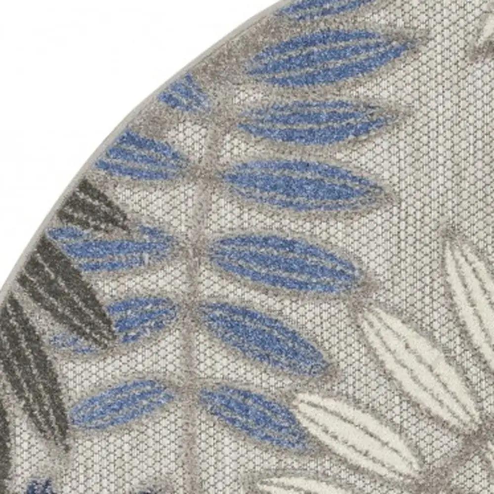4' Round Blue And Gray Round Floral Indoor Outdoor Area Rug - Homeroots