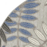 4' Round Blue And Gray Round Floral Indoor Outdoor Area Rug - Homeroots