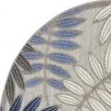 4' Round Blue And Gray Round Floral Indoor Outdoor Area Rug - Homeroots
