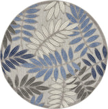 5' Round Blue And Gray Round Floral Indoor Outdoor Area Rug - Homeroots
