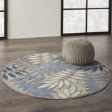 5' Round Blue And Gray Round Floral Indoor Outdoor Area Rug - Homeroots - Flyclothing LLC