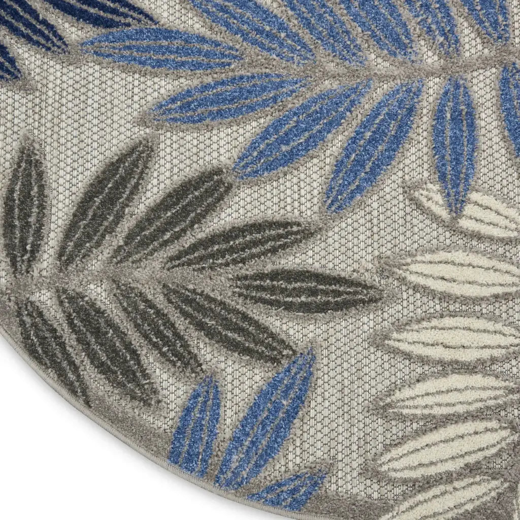 5' Round Blue And Gray Round Floral Indoor Outdoor Area Rug - Homeroots - Flyclothing LLC