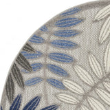 5' Round Blue And Gray Round Floral Indoor Outdoor Area Rug - Homeroots
