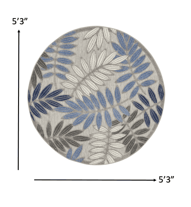 5' Round Blue And Gray Round Floral Indoor Outdoor Area Rug - Homeroots - Flyclothing LLC
