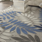 7' X 10' Blue And Gray Round Floral Stain Resistant Indoor Outdoor Area Rug - Homeroots