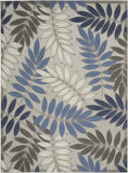 7' X 10' Blue And Gray Round Floral Stain Resistant Indoor Outdoor Area Rug - Homeroots