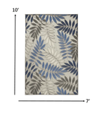 7' X 10' Blue And Gray Round Floral Stain Resistant Indoor Outdoor Area Rug - Homeroots