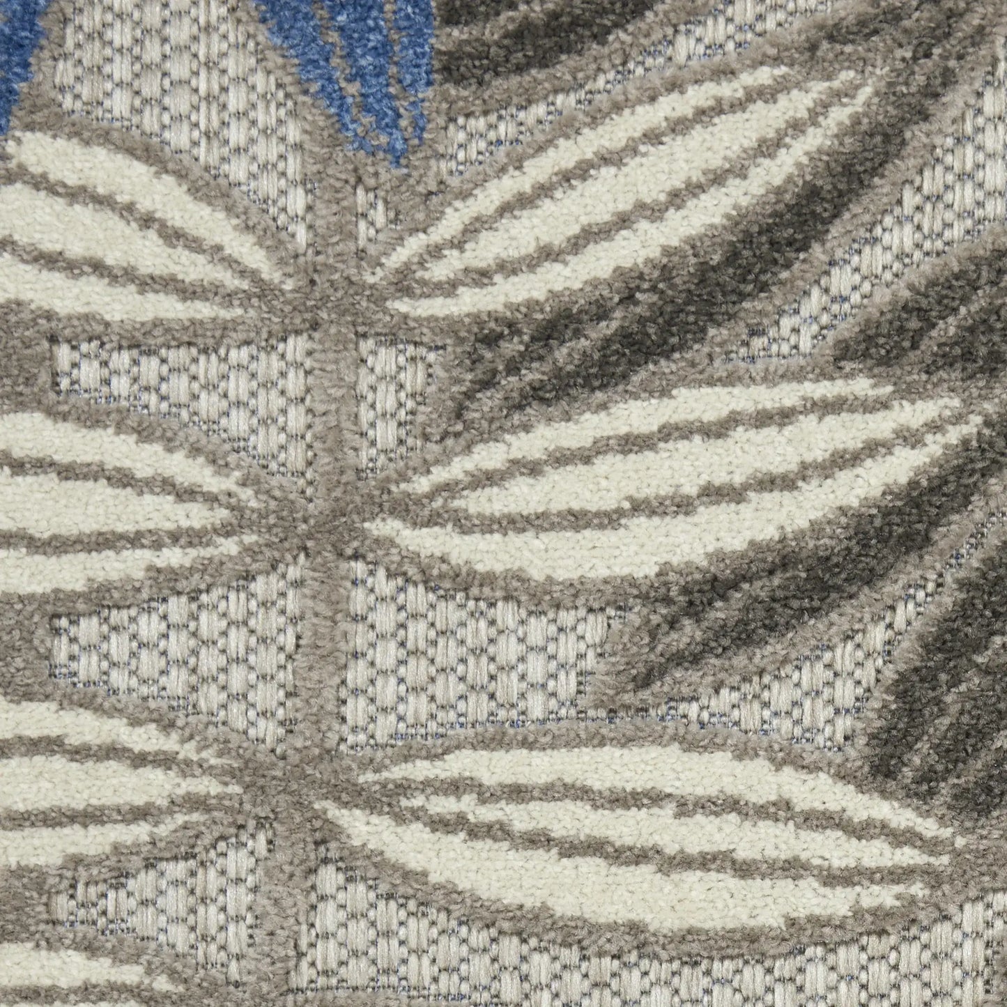 8’ X 11’ Gray And Blue Leaves Indoor Outdoor Area Rug - Homeroots - Flyclothing LLC