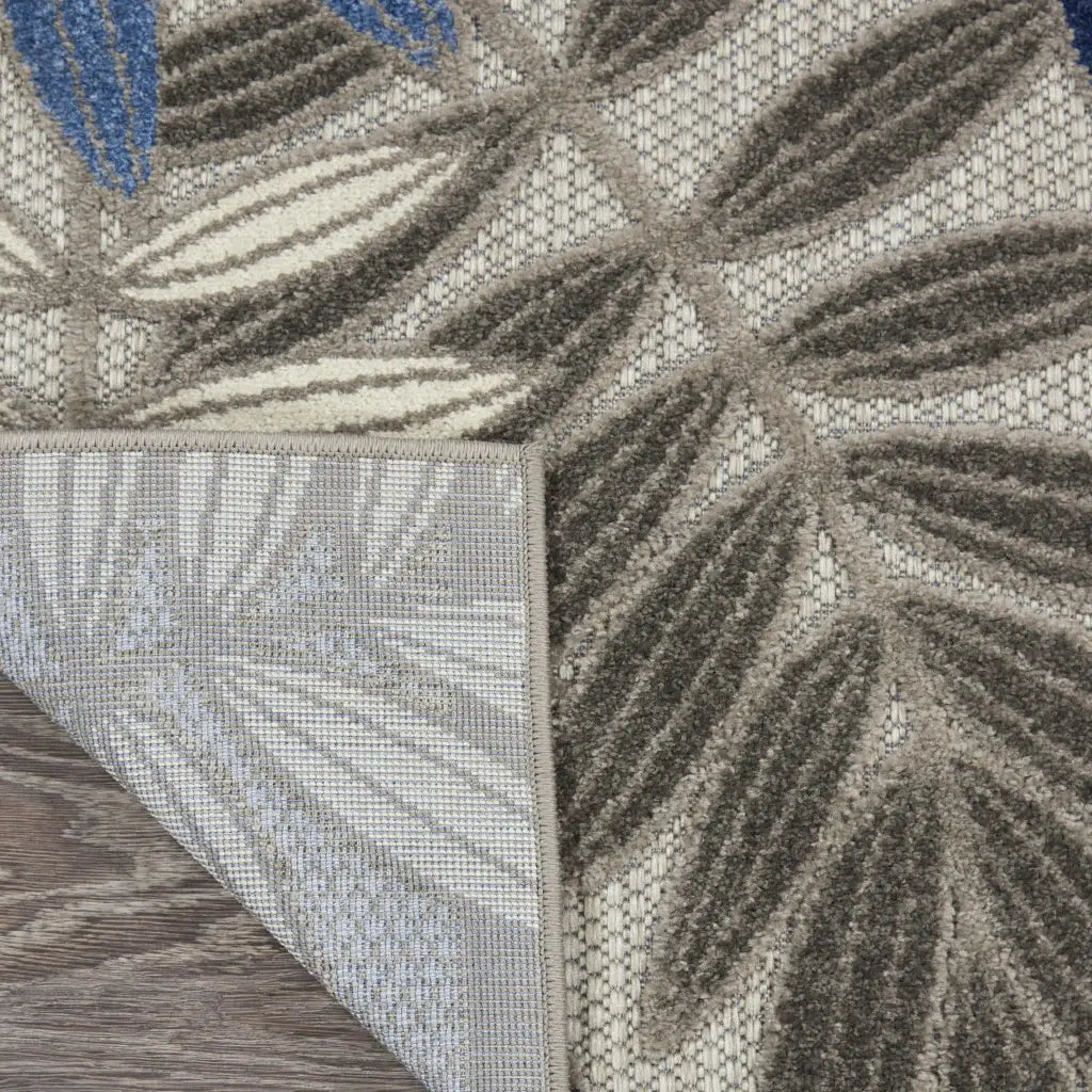 8’ X 11’ Gray And Blue Leaves Indoor Outdoor Area Rug - Homeroots - Flyclothing LLC