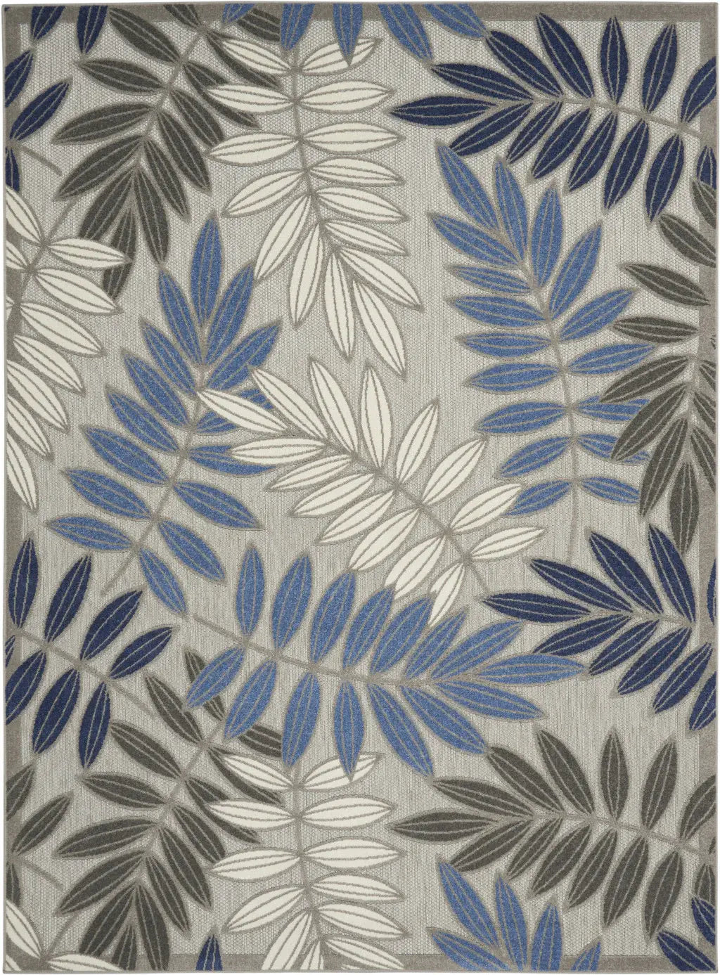 8’ X 11’ Gray And Blue Leaves Indoor Outdoor Area Rug - Homeroots - Flyclothing LLC