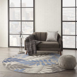 8' Round Blue And Gray Round Floral Indoor Outdoor Area Rug - Homeroots - Flyclothing LLC