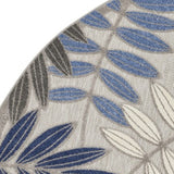 8' Round Blue And Gray Round Floral Indoor Outdoor Area Rug - Homeroots