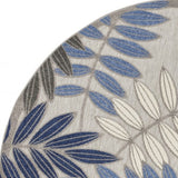 8' Round Blue And Gray Round Floral Indoor Outdoor Area Rug - Homeroots