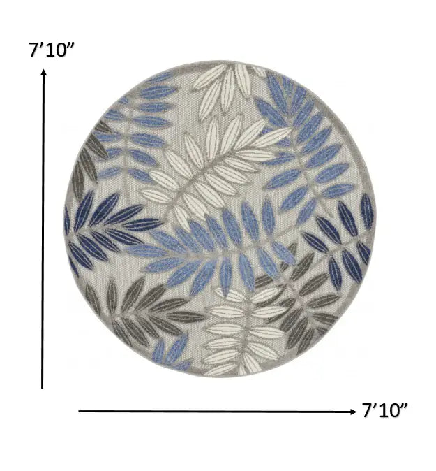 8' Round Blue And Gray Round Floral Indoor Outdoor Area Rug - Homeroots - Flyclothing LLC