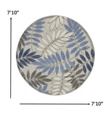8' Round Blue And Gray Round Floral Indoor Outdoor Area Rug - Homeroots - Flyclothing LLC