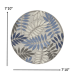 8' Round Blue And Gray Round Floral Indoor Outdoor Area Rug - Homeroots