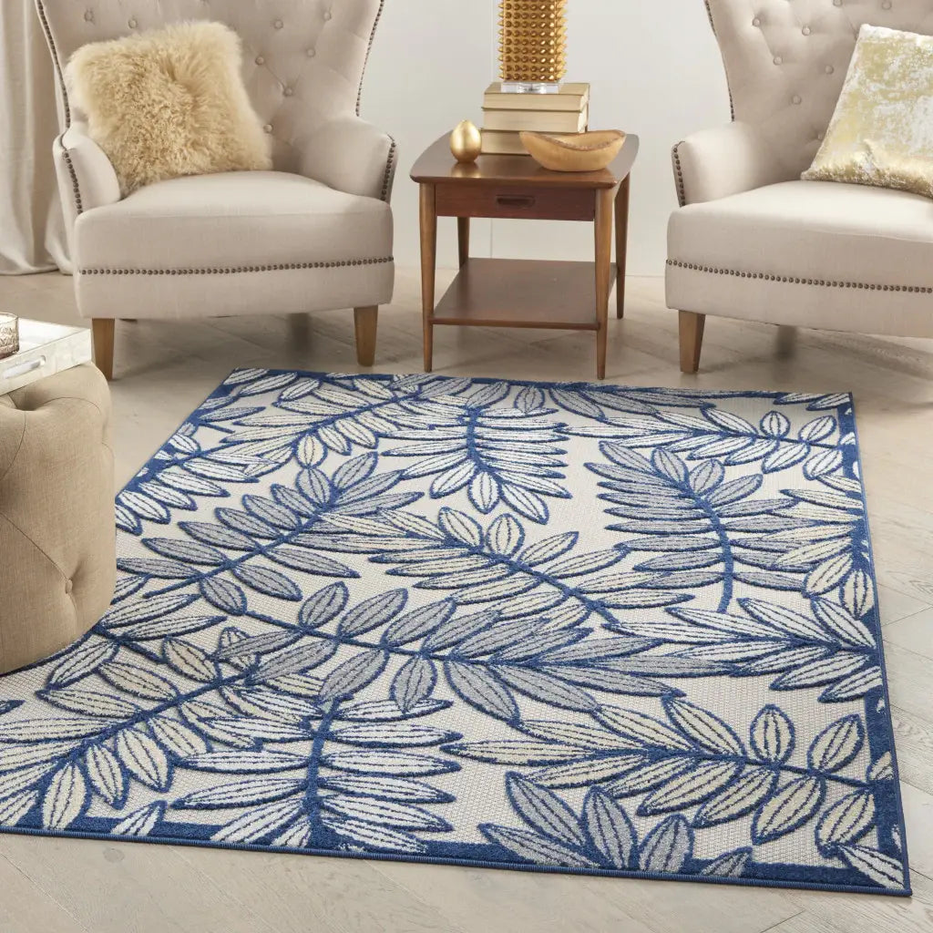 4' X 6' Ivory And Blue Floral Indoor Outdoor Area Rug - Homeroots - Flyclothing LLC