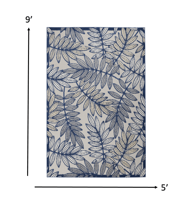 4' X 6' Ivory And Blue Floral Indoor Outdoor Area Rug - Homeroots