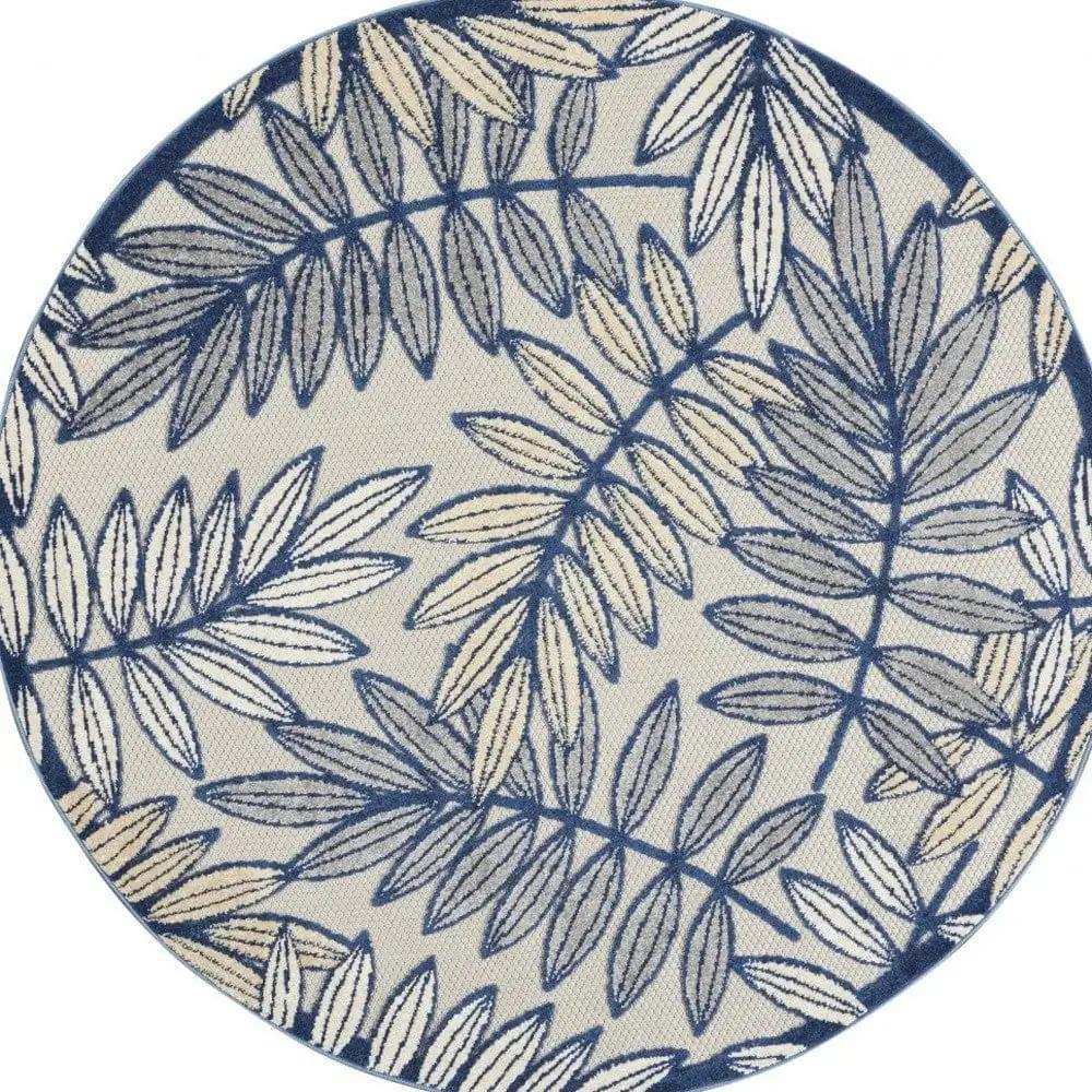 4' Round Ivory And Blue Round Floral Indoor Outdoor Area Rug - Homeroots - Flyclothing LLC