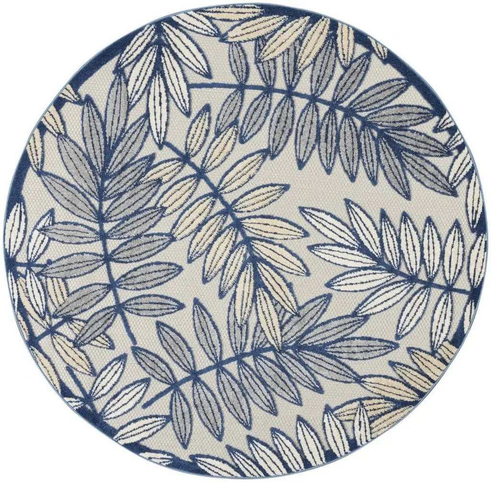 4' Round Ivory And Blue Round Floral Indoor Outdoor Area Rug - Homeroots - Flyclothing LLC