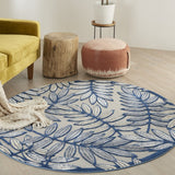 4' Round Ivory And Blue Round Floral Indoor Outdoor Area Rug - Homeroots