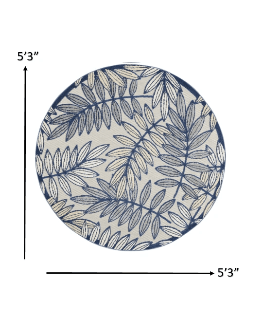 5' Round Ivory And Blue Round Floral Indoor Outdoor Area Rug - Homeroots - Flyclothing LLC
