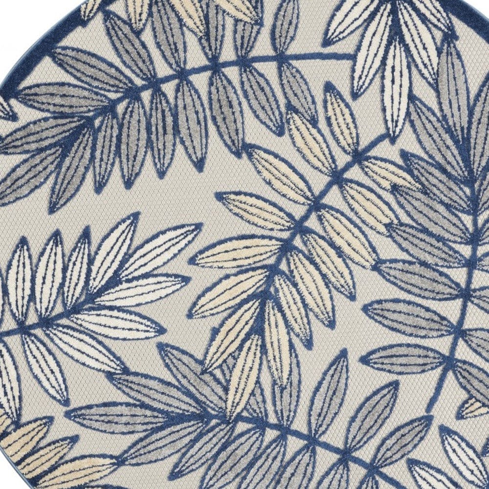 5' Round Ivory And Blue Round Floral Indoor Outdoor Area Rug - Homeroots